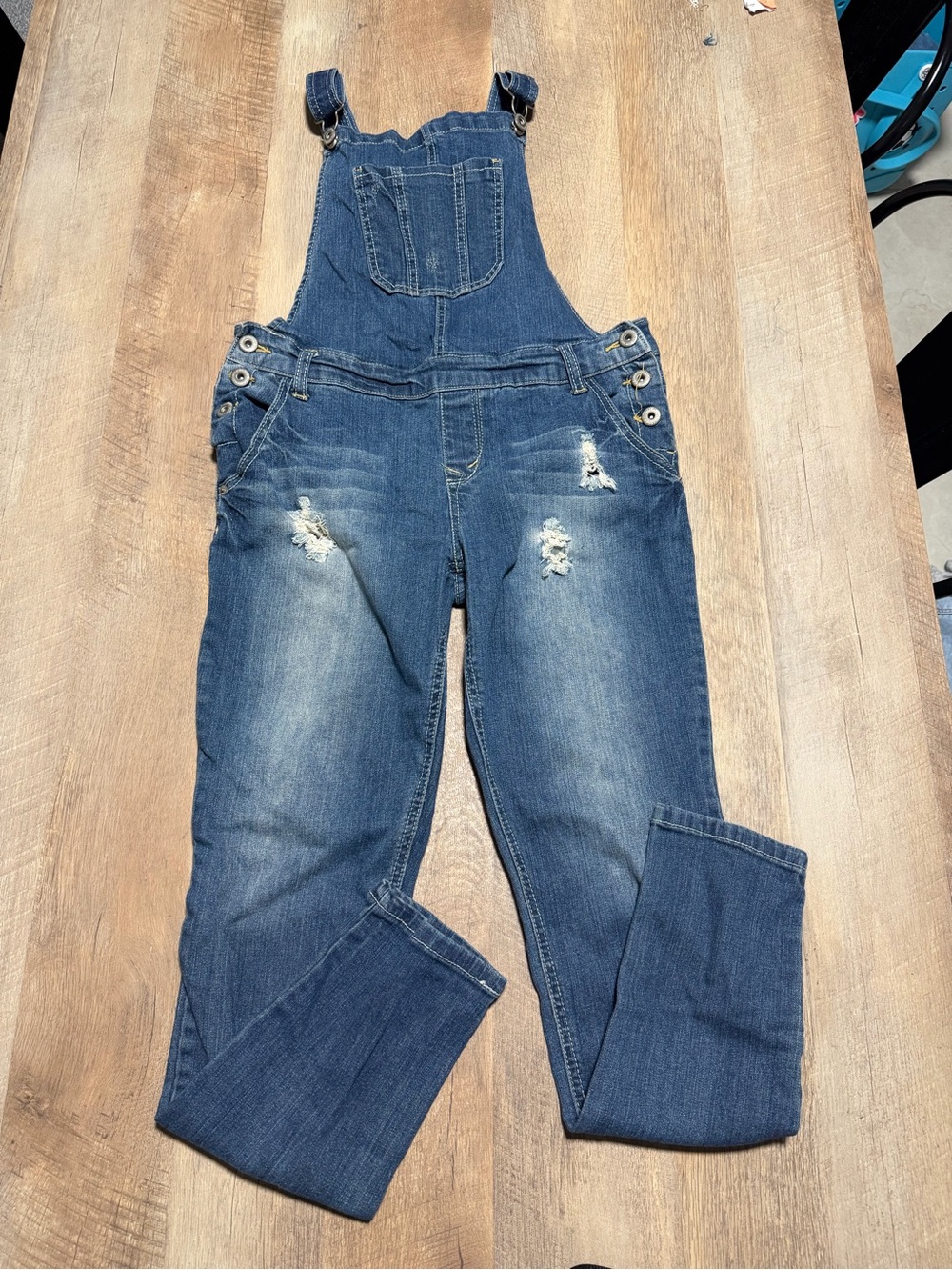 Highway Jeans Distressed Denim Overalls Size 13 Skinny Leg Medium Wash